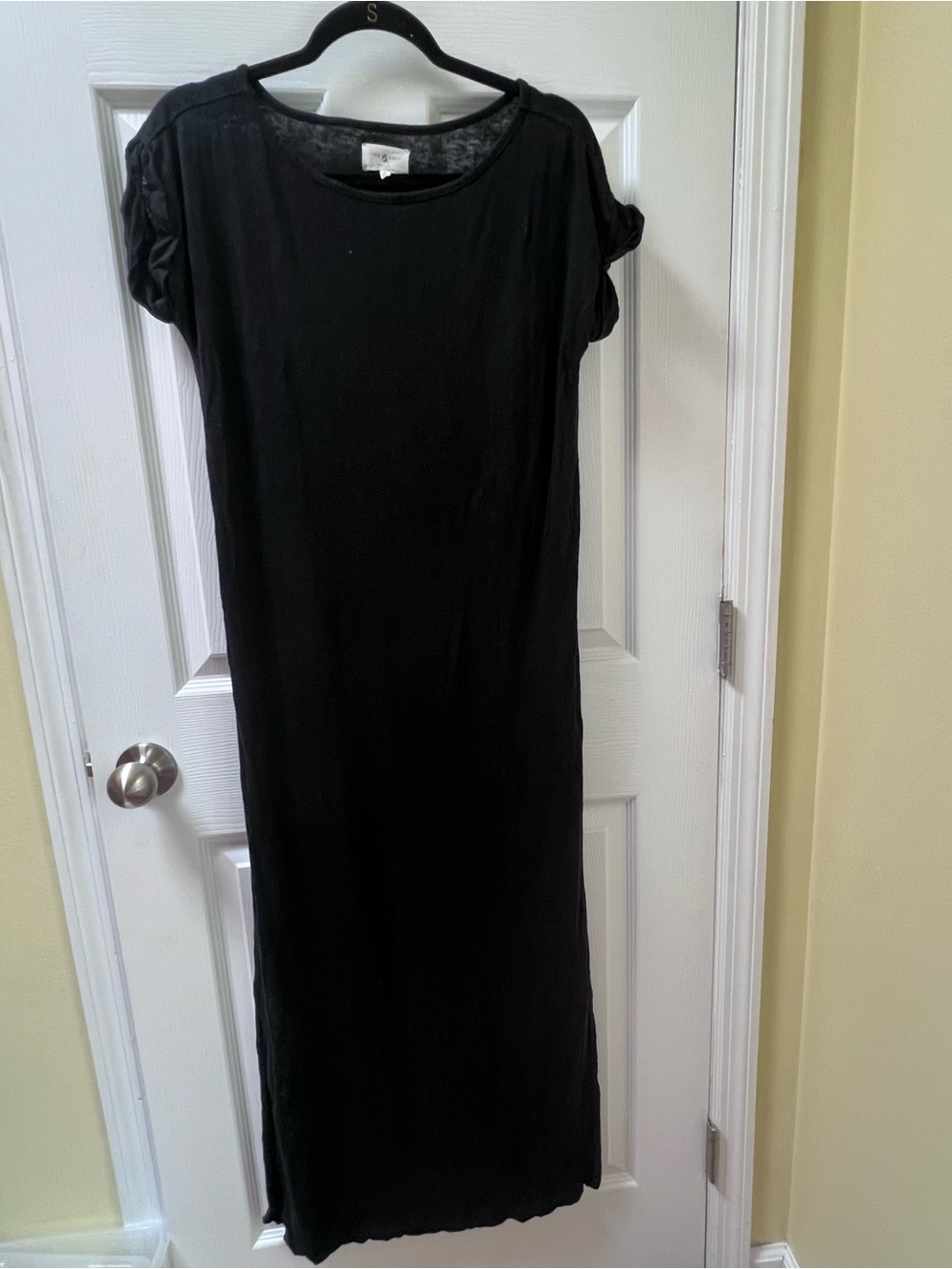 Lou & Grey Women's 100% Linen Maxi T-Shirt Dress Black Rolled Cap Sleeve Size S